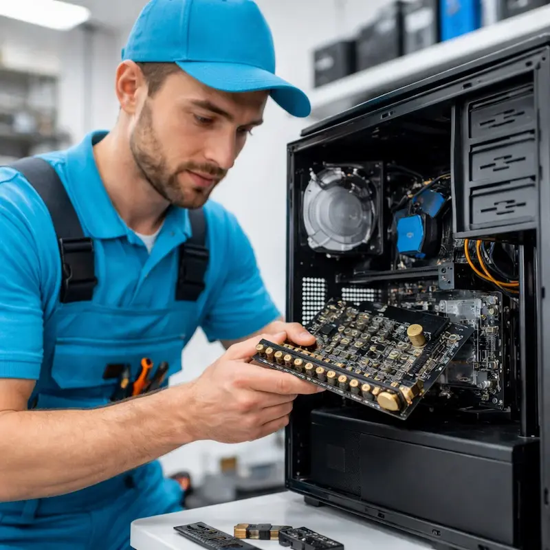 Мастер устанавливает звуковую карту на ПК в Кирове